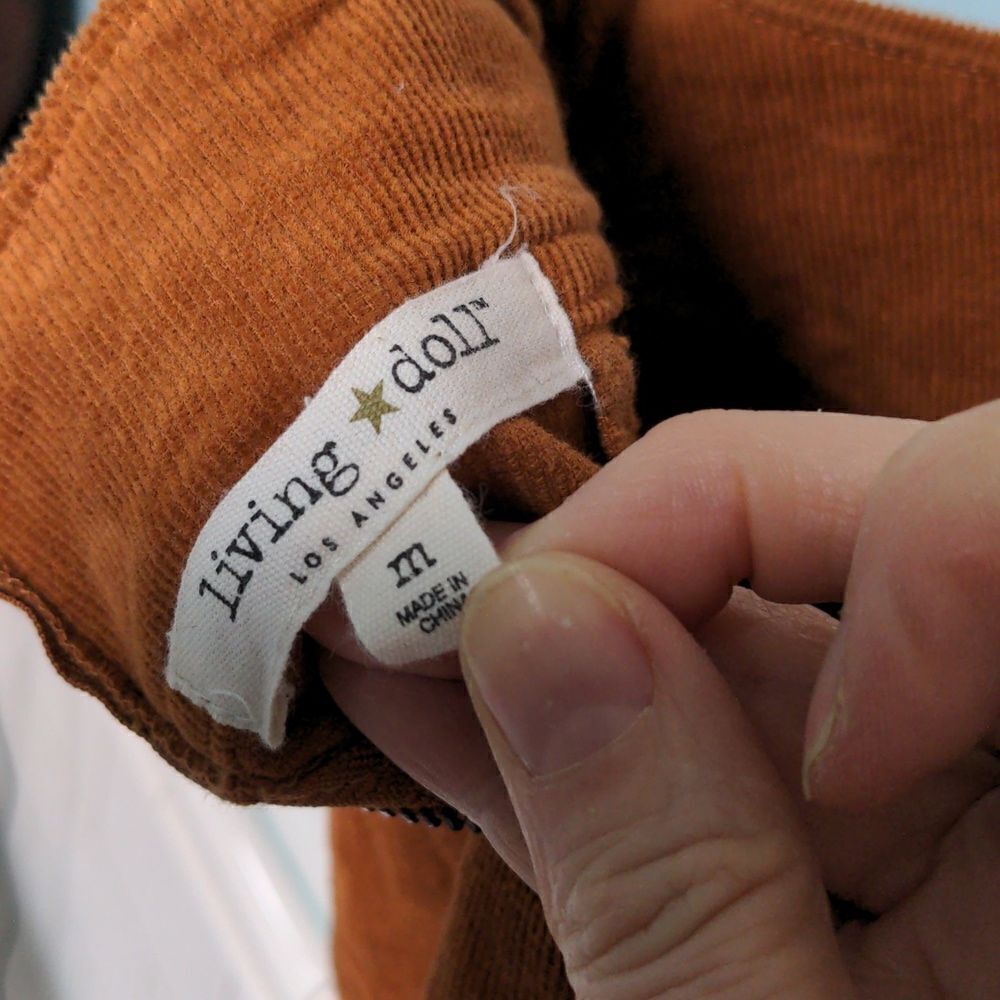 2 for $20 Living Doll Rust Copper Corduroy Mini-Skirt w/Copper Buttons Sz M - Picture 6 of 8